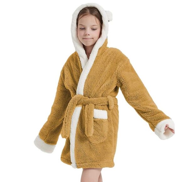 CASODA Kids Robe Girls Hooded Plush Sherpa Bathrobes - Picture 2 of 6